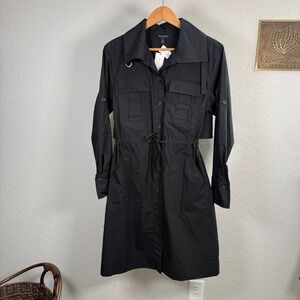Banana Republic Black Cotton Utility Shirt Dress Drawstring Waist NWT Medium